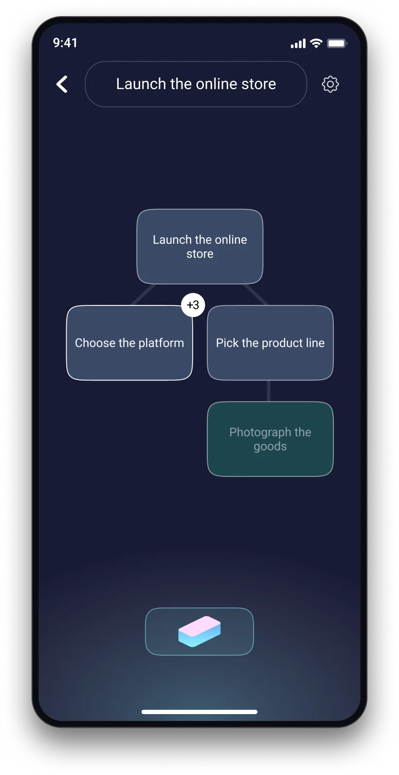 The board of the “Launch the online store” project: tasks linked into a tree